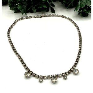 Vintage Rhinestone Choker Necklace With Dangling Crystal Accents